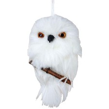 Kurt Adler Plush Ornament for Christmas Tree, White Owl Sitting on Branch