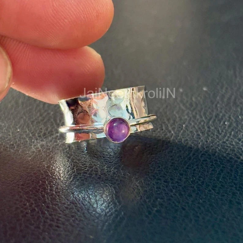 Anillo giratorio hecho a mano de plata de ley 925 amatista para mujer para regalo AK9877 Foto 3 de 4