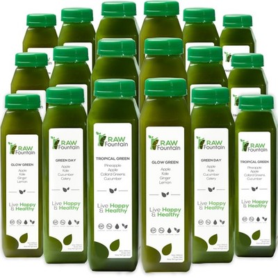 RAW Fountain 3 Day GREEN Juice Cleanse, All Natural Cold Pressed Detox 18ct 12oz