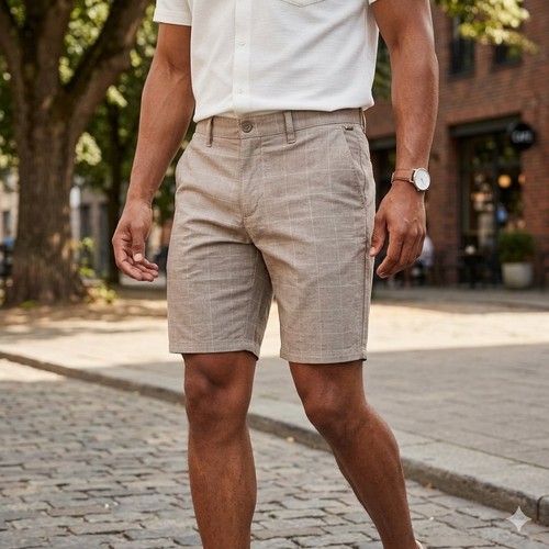 ONLY & SONS Mens Large Plaid Flat Front Shorts Casual Dress Khaki Tan NWT NEW