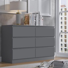 6 Drawer Chest Of Drawers Dark Matt Grey Bedroom Storage Furniture