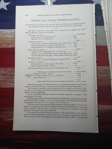1871 Train Report CHICAGO & NORTH WESTERN RAILWAY Lake Angeline Mine Michigan