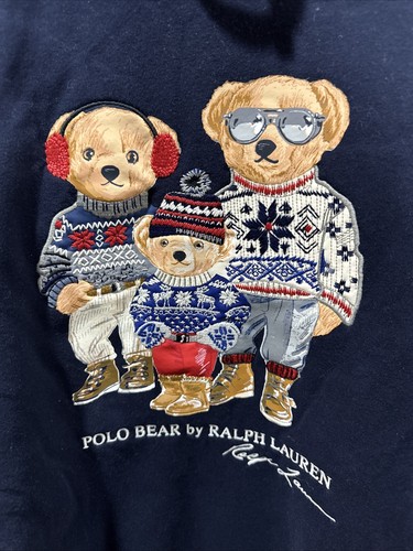Polo Ralph Lauren Bear Family Sherpa Polar Sudadera con Capucha Pullover Azul Marino Para Hombre Talla L Nuevo con Etiquetas - Imagen 3 de 8