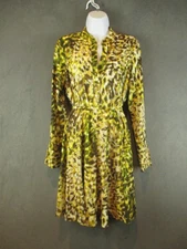 Natori Dress Womens 2 Green Ombre Animale Belted Long Sleeve Shirt Dress K83034