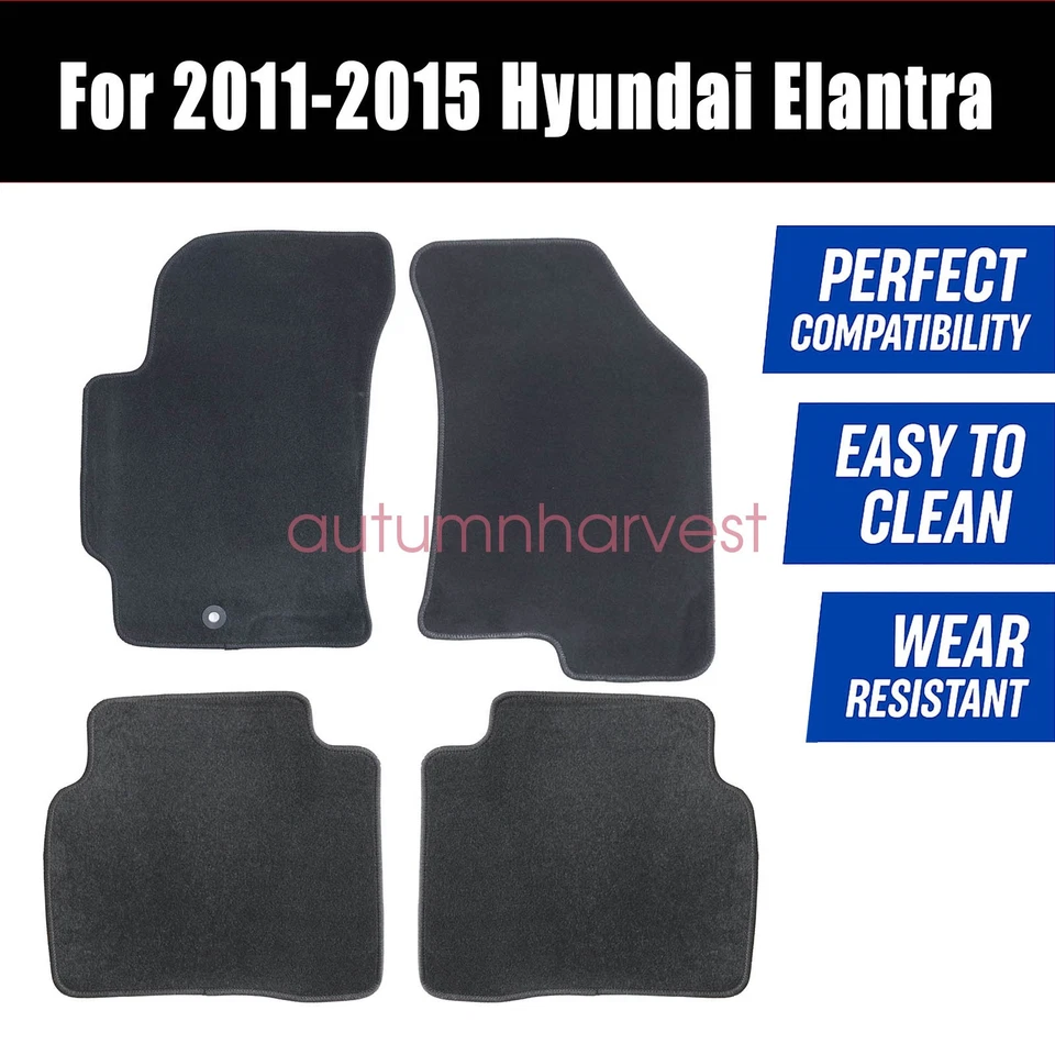 Alfombrillas de terciopelo delanteras y traseras negras 4 piezas nuevas para Hyundai Elantra 2011-15 Foto 3 de 4
