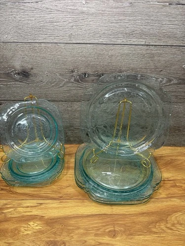 VTG Indiana/Federal Depression Glass Madrid Aqua Teal Dinner & Salad Plates~8 Pc
