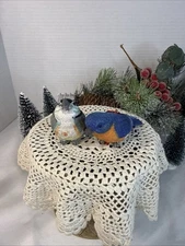 2 Clay Bird Ornaments. Blue Bird And Sparrow Finch.