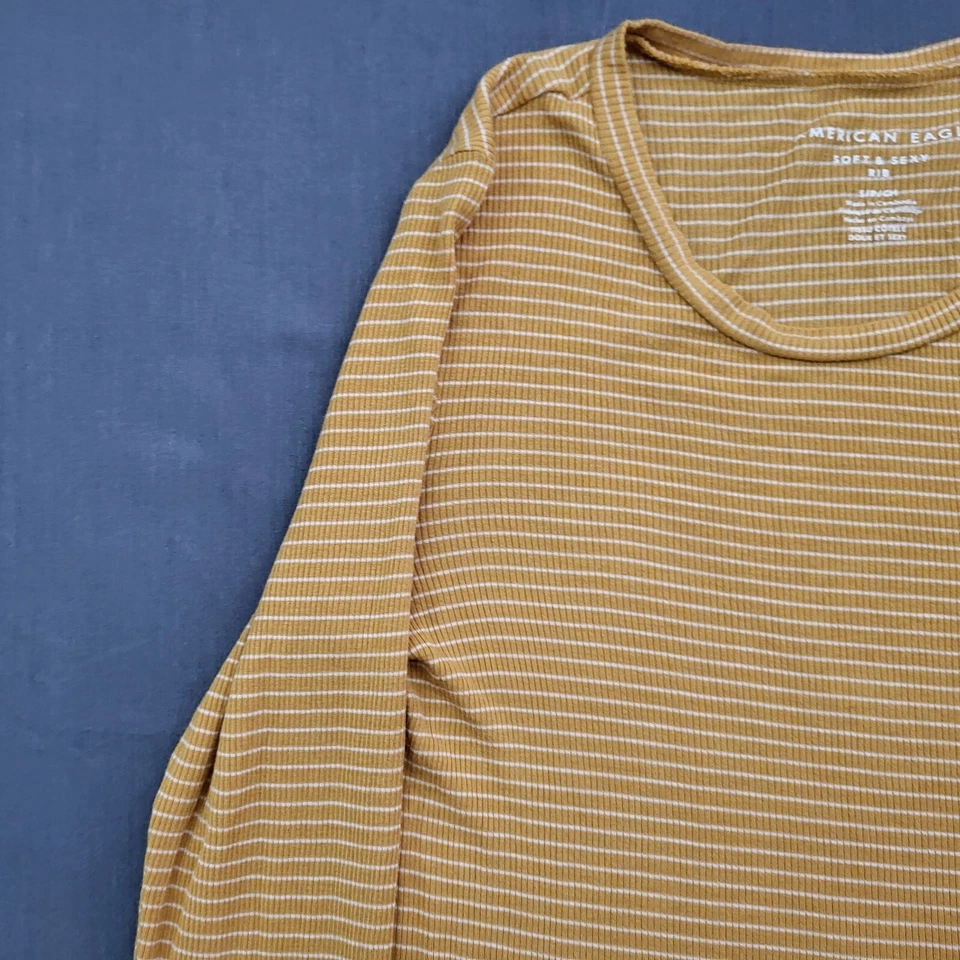 Camisa American Eagle para mujer pequeña S manga larga suave y sexy acanalada a rayas amarilla Foto 2 de 4