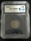 1949-D 10c Roosevelt Silver Dime, ICG MS66 FB Nice Toner