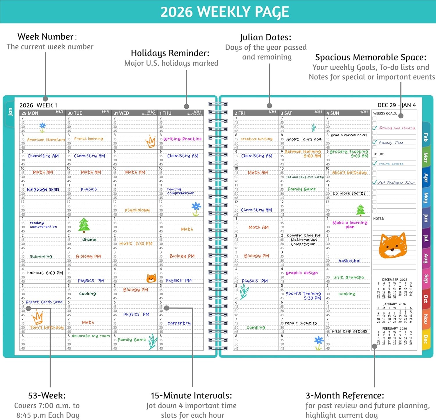 2026 Appointment Book Large 8.5"x10.5" Daily Planner Weekly Monthly Tabs Soft Co