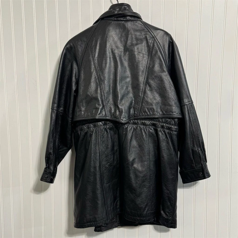 Chaqueta de Cuero Wilsons Vintage Grande Negra Thinsulate Ultra Longitud Media Abrigo de Coche Foto 2 de 4