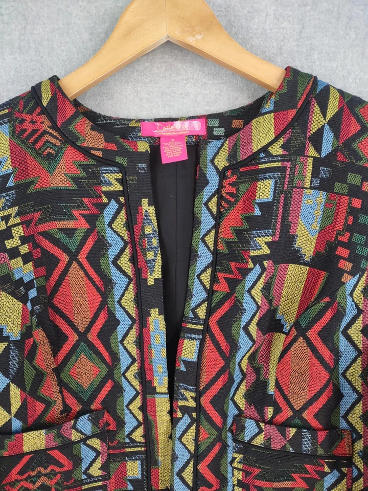 Chaqueta Catherine Malandrino Mujer 8 Multicolor Jacquard Frente Abierto Azteca Boho Foto 4 de 4
