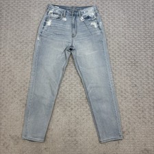 American Eagle Eagle Women  s Mom Jeans Size 6 Distressed, Ripped Light Blue Wash