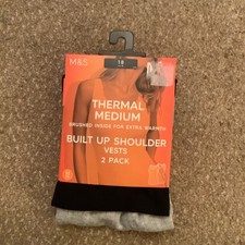 LADIES MARKS AND SPENCER BLACK & GREY THERMAL SLEEVELESS VESTS 2 PACK SIZE 18