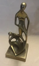 Mid Century Modern Abstract Solid Brass Couple Sculpture Art Figurine