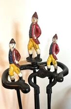 Rare Antique 1820 Cast Iron Figural Hessian Soldiers Fireplace Set And Holder.