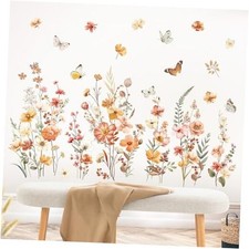 Boho Flower Wall Decals Garden Floral Butterflies Wall Stickers Wildflower