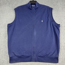 Vintage Polo Golf Ralph Lauren Sweater Vest Mens XL Pima Cotton Full Zip Blue