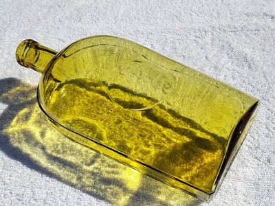 TUMBLED- 1890'S ANTIQUE CITRON STRAP SIDE WHISKEY FLASK! 9 1/2'' TALL QUART SIZE!