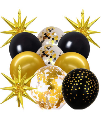 75Pcs Black Gold Confetti Balloons, 22 Inch Huge Gold Explosion Star Aluminum Fo
