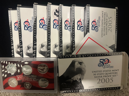 8 Set Lot of 2005-S SILVER Quarter Proof Sets ORIGINAL