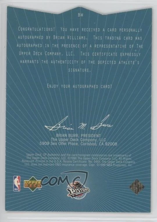 1997-98 SP Authentic Sign of the Times Bison Dele Brian Williams #BW Auto - Image 2 of 2