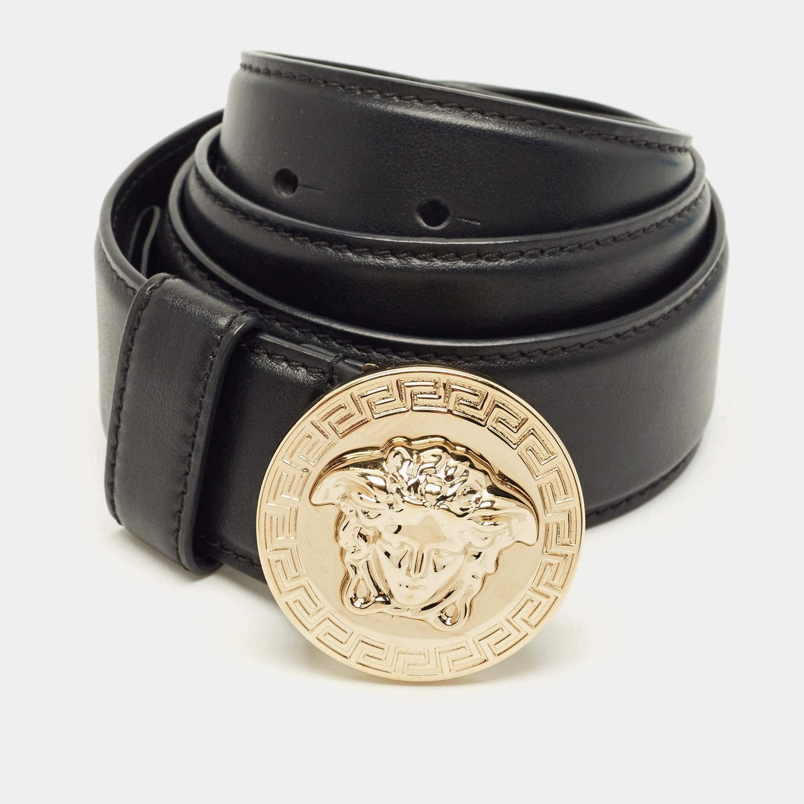 Versace Medusa Head 85 CM Round Belt Black Leather