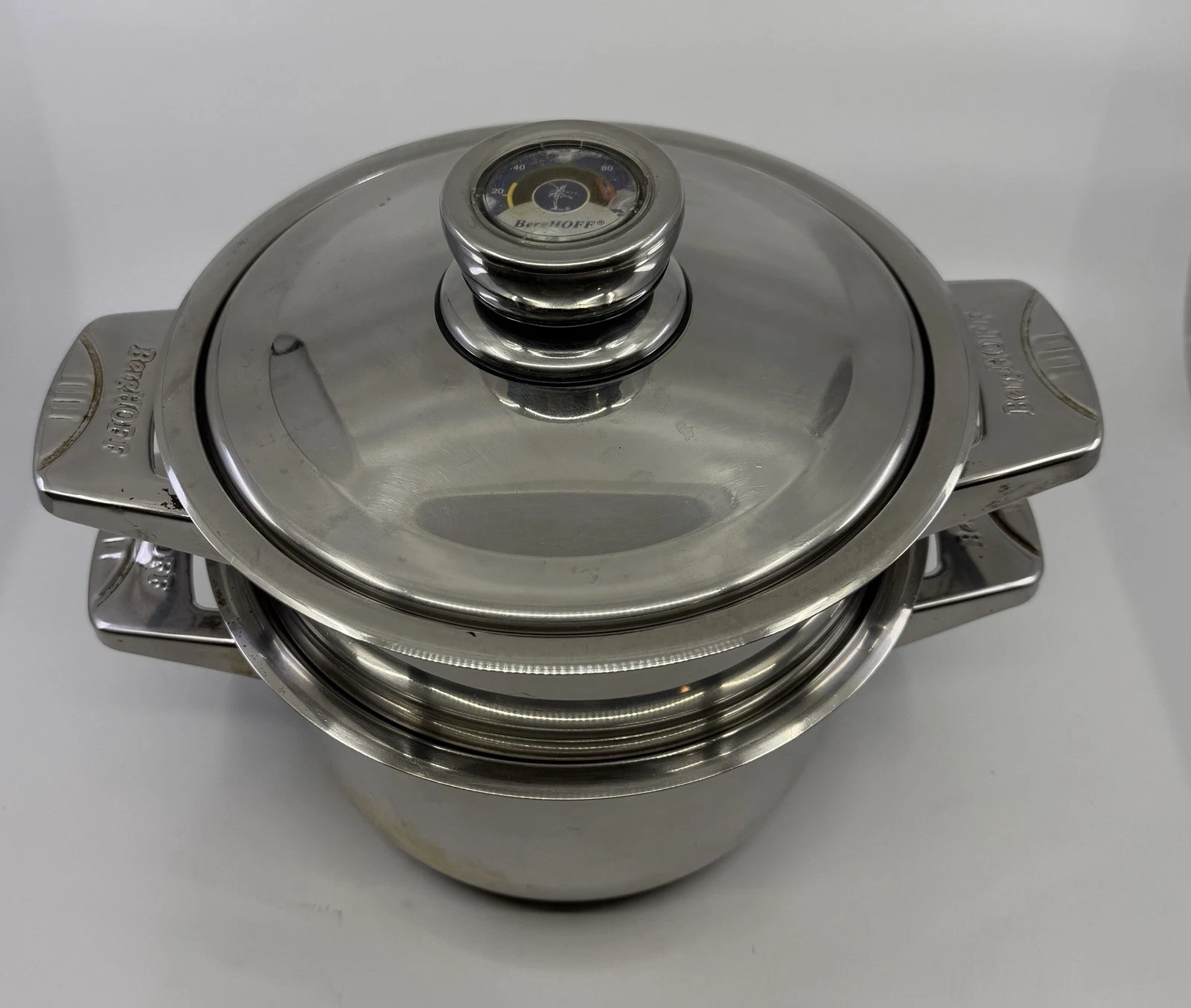 Vintage Edelstahl BERGHOFF 18/10 Steel Double POT Steamer SMART THERMO KNOB