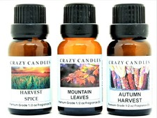 3 Oil Bottles Mountain Leaves, Harvest Spice, Autumn Harvest 1/2oz Crazy Candles
