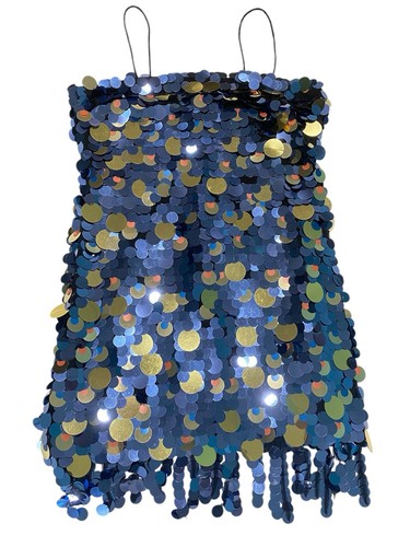 Nasty Gal Metallic Disc Tassel Hem Dress Blue Size 10 NWT Read! - Picture 2 of 13