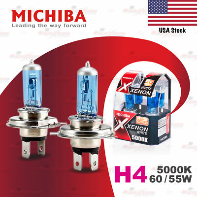 2x H4 472 MICHIBA 12V 55/60W Headlight Halogen Bulbs Lamp 5000K XENON Look WHITE