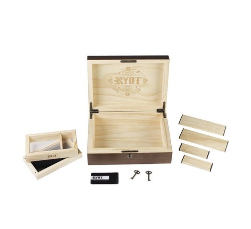 RYOT Humidor Walnut Combo Box (8×11) Lockable with Tray and Glass Containers New - Picture 14 of 17