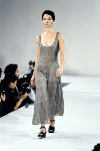 Vintage S/S 1994 Calvin Klein Collection Silk Midi Dress Runway 90s Minimalist - Afbeelding 1 van 11