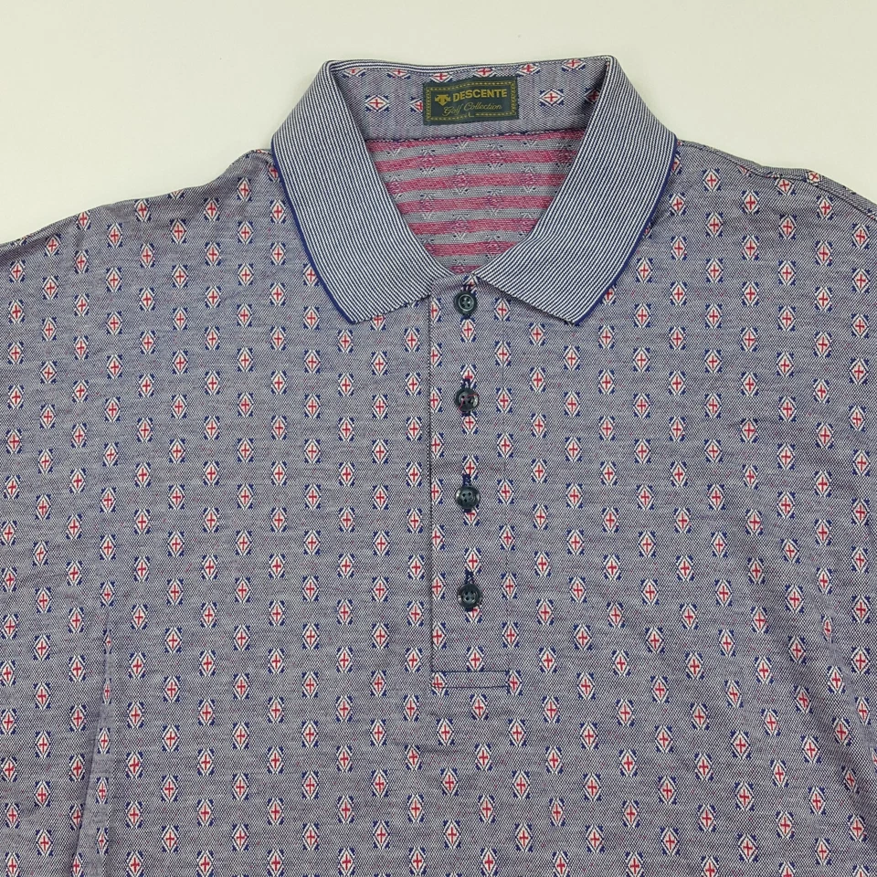 Blue Striped Flag Men's Large Collared Short Sleeve Polo Dress Golf Shirt Tennis - Image 2 of 4