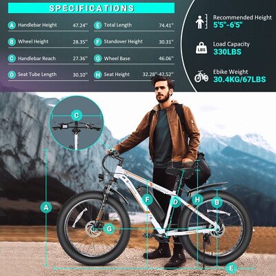 26'' 4.0 Fat Tire Electric Bike for Adults, 500W Adults E-Bike, 48V 13Ah Battery 