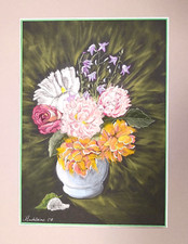 Pastel painting flowers "Roses and peonies" signed Madeleine CB