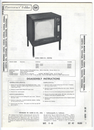 1958 EMERSON C502C C503C TV TELEVISORE MANUALE DI SERVIZIO Photofact C505A C506A C504 - Foto 2 di 2