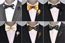 Herren Luxus Fliege Handgemacht Feder Kunstleder Schleife Krawatte Mode Party