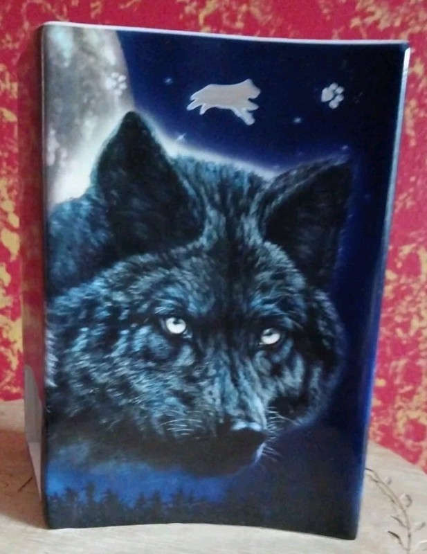 VTG Bradford EYES OF MIDNIGHT Vivi Crandall NOBLE GUARDIAN Wolf Candleholder
