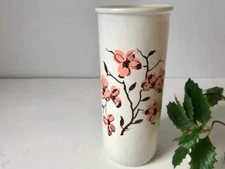 VTG  Candle Cylinder Jar Glass Pink Dogwood Flowers Totl Glo Orig Box Boho 7"