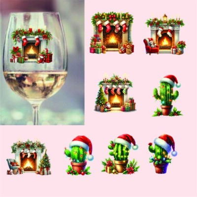 9x gemischte Weihnachtskaktus Pflanze-Kamin-Vinyl Aufkleber-Decal-Tumbler-Weinglas