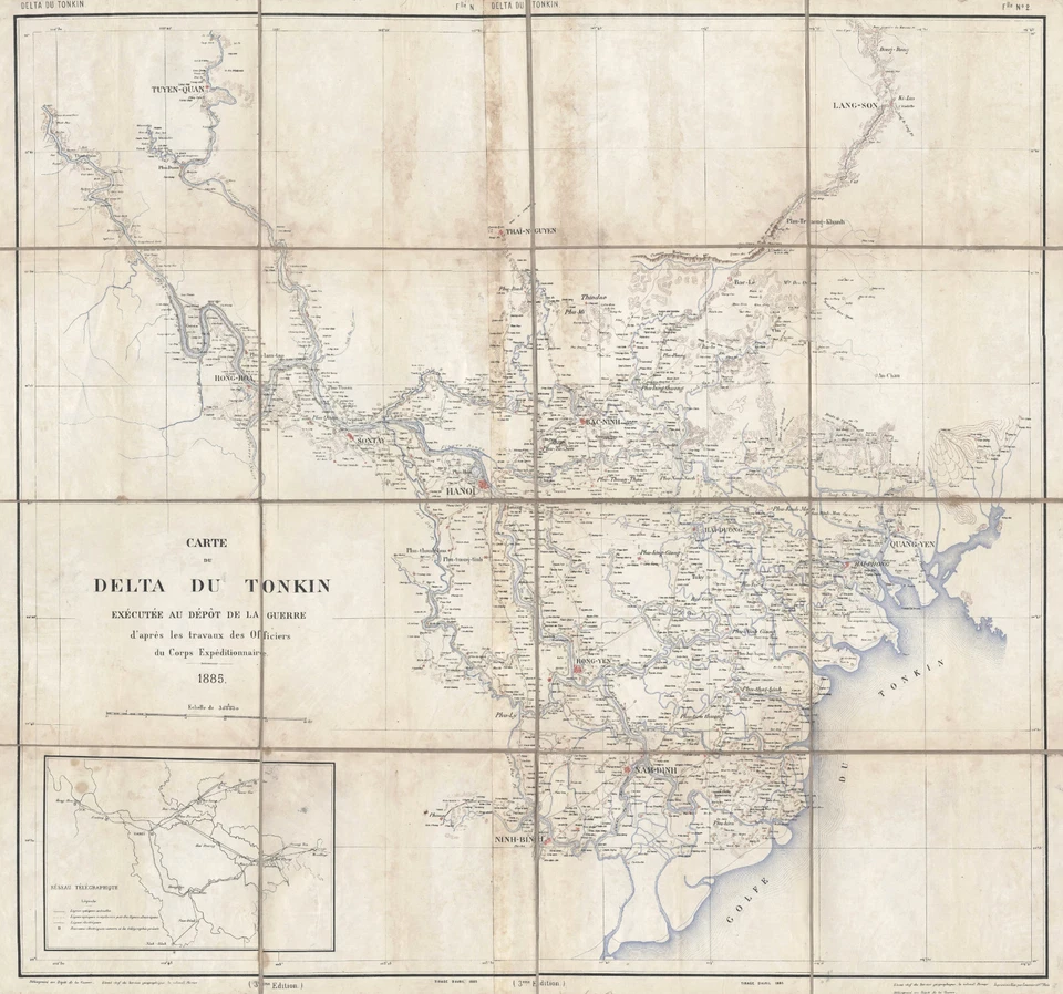 Антикварная карта "Carte du delta du Tonkin" (Вьетнам) Depot de la Guerre, 1885 - Изображение 2 из 4