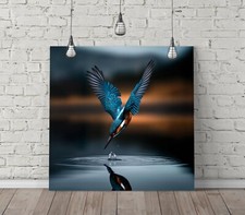 COOL KINGFISHER BIRD -SQUARE CANVAS WALL ART FLOAT EFFECT/FRAME/POSTER PRINT