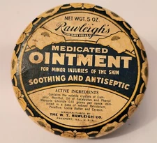 RAWLEIGH's Ointment Tin Unusual Quack Medicine Tin 2" Burns Rectal Head More..1