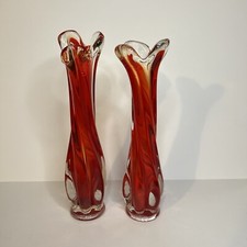 Vintage Pair Of Art Glass Bud Vases