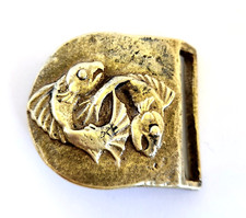 Vintage Pisces Fish Astrology Zodiac Sign Brass Belt Buckle Hippy Boho 1973