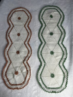 2 Vintage Hand Embroidered/crocheted Gradient Triple Circle Doiley Table Mats