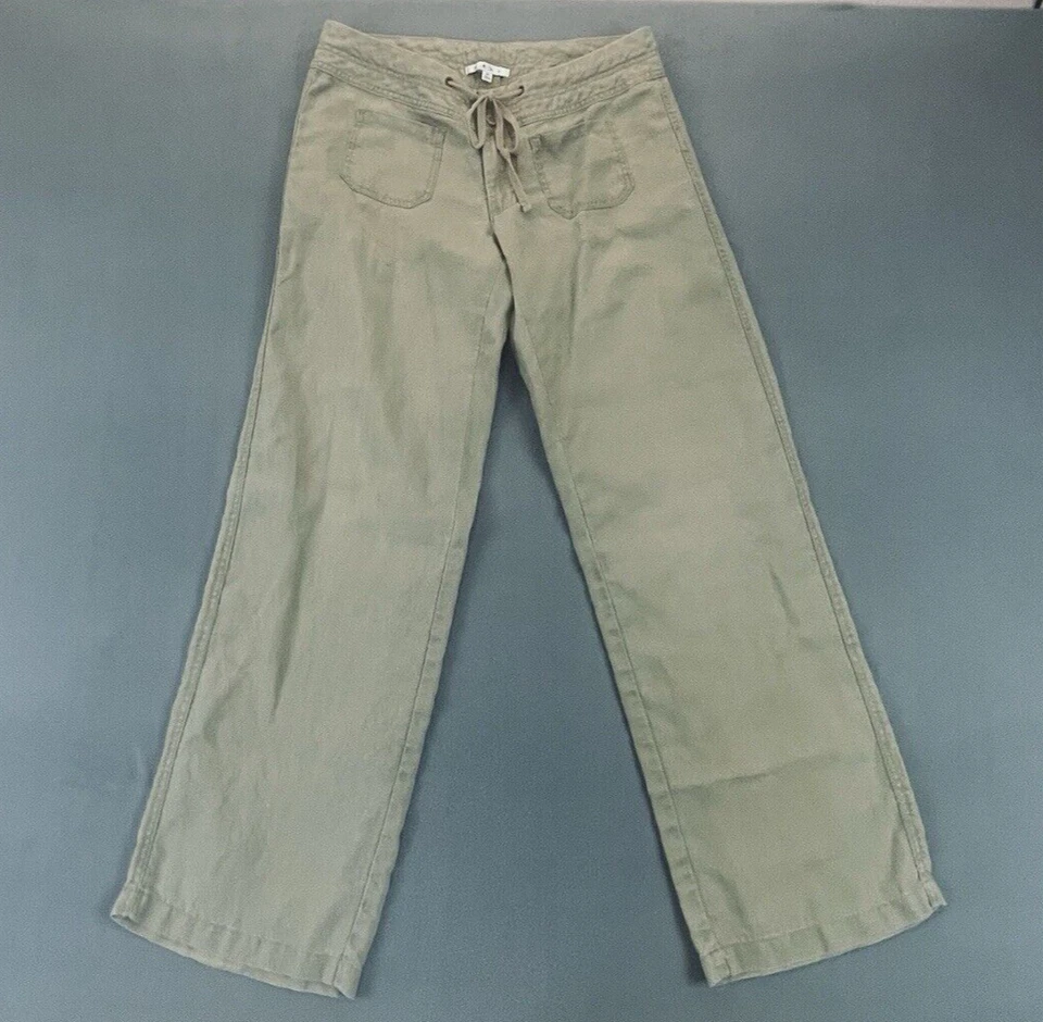 Pantalones de lino CAbi para mujer pierna media ancha cordón camel tostado caqui vacaciones Foto 2 de 4