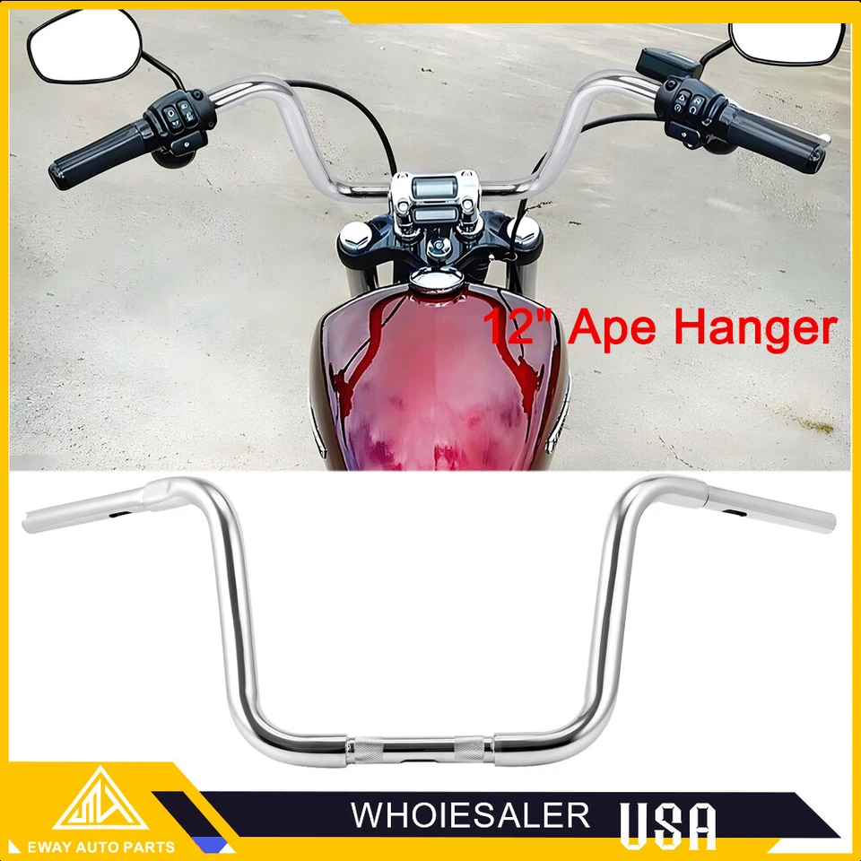 For Harley FLS FX Softail Heritage Road King 12 in Ape Hanger Handlebar 1 1/4"  - Image 3 of 4