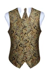 Men's Paisley Waistcoat Vest and Tie Handkerchief Set For Suit Gold UK